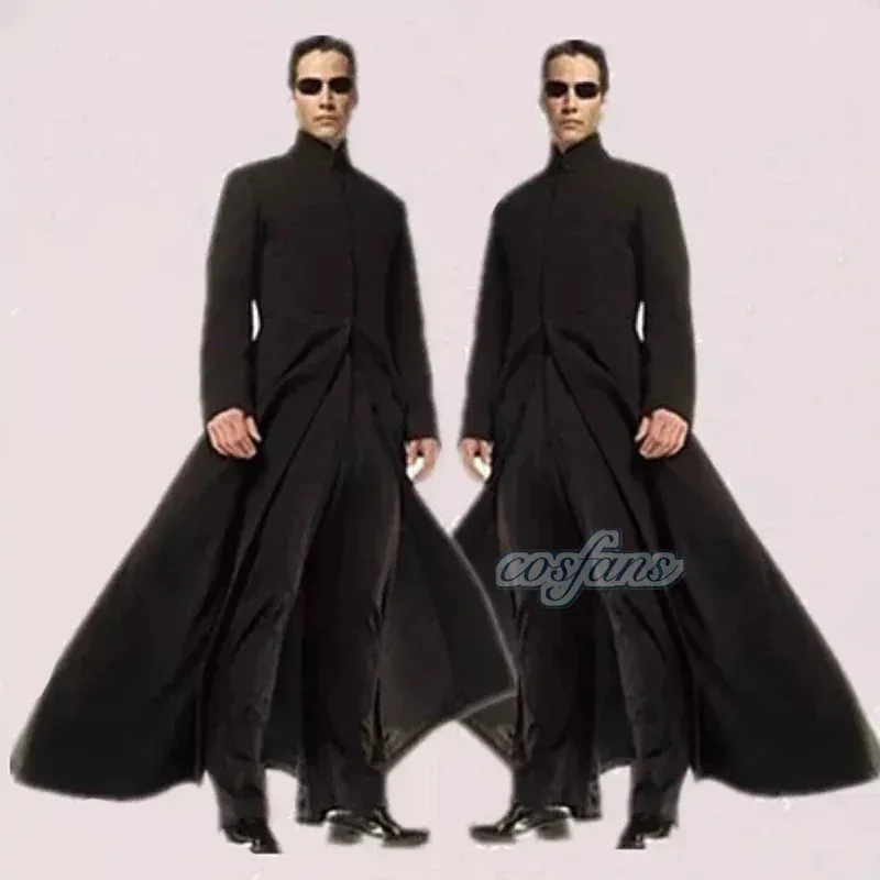 Disfraz de cosplay Matrix personalizado, gabardina neo negra, disfraces de fiesta de Halloween para hombres, accesorios de utilería de juego cos