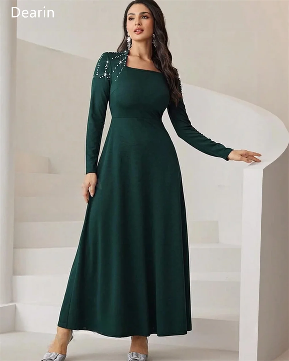 Customized Prom Dress Dearin Square Collar A-line Ankle Length Skirts Draped Beading Bespoke Occasion Dresses Formal Saudi Arabi