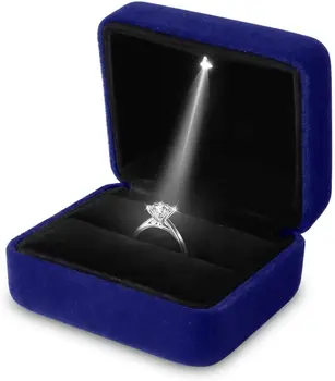 Vierkante Fluwelen Ringdoos Led Licht Sieraden Cadeau Vitrine Verloving En Bruidspaar Ringen Doos Houder Doos Opbergdoos Geschenkdoos