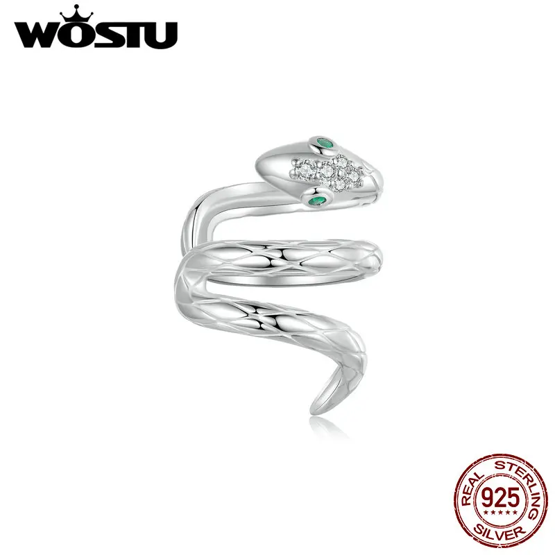 WOSTU Original 925 Sterling Silver Animal Coiled Snake Earrings Cuffs With Zircon For Women Party Birthday Gift Fine Jewelry