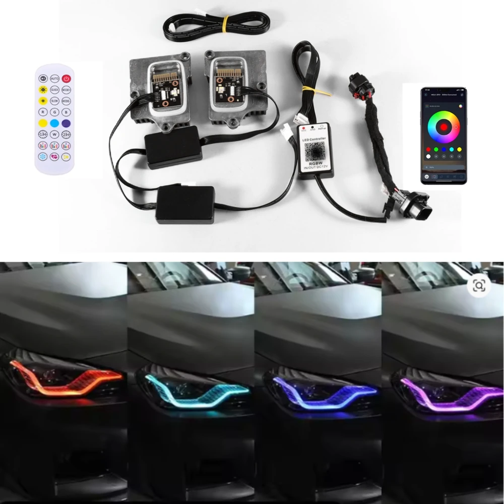 For BMW 2 Series G42 M2 G87 M235i M240 CSL Style RGBW Yellow DRL Purple Red LED Plate Angel Eye Blue