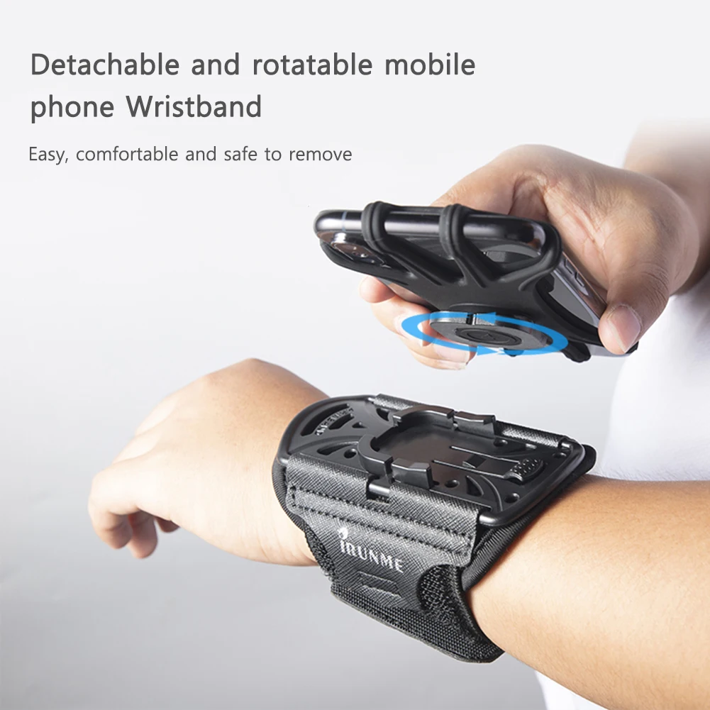 360 Degree Rotation Phone Holder Bracelet Wearable Mobile Phone Holder Adjustable Phone Wrist Bag Removable for Sports Fitness