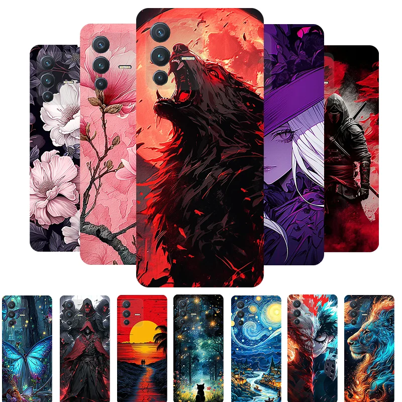 For Vivo V23 5G Case Flowers Wolf Soft Silicone Phone Cover for Vivo V23 V 23 5G V2130 V2303 Coque VivoV23 Shockproof Fundas