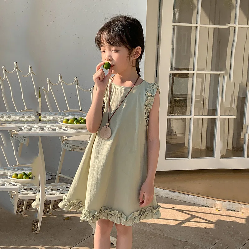 

Korean version of children's wear 2024 spring new girl temperament lantern skirt lotus lace loose princess dress