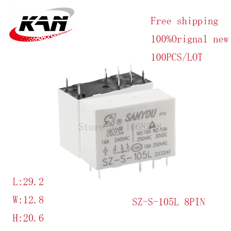 

Free shipping 100pcs Power relay SZ-S-105L SZ S 105L 5VDC 16A 250VAC 8PIN Original New