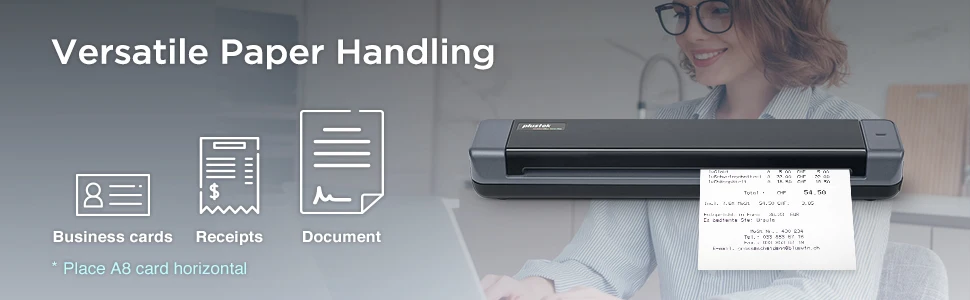 Plustek モバイル ドキュメント スキャナ MobileOffice S410 Plus - ハンドヘルド、コンパクト、ポータブル、USB 電源、TWAIN サポート付き