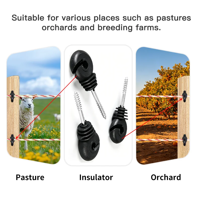 80Pcs Electric Fence Insulators  1 Installation Tool Kit, Plastic Snap-on Post Insulator for T-Post Wooden Pole, Farm Ranch Per view 6