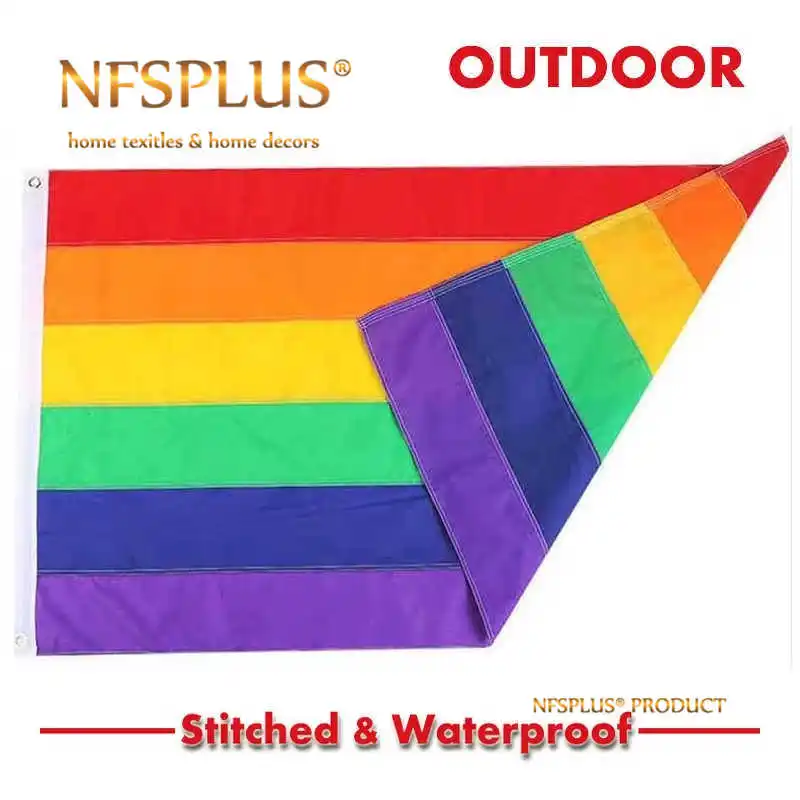 

Stitched Rainbow Flag LGBT Lesbian Gay Pride Homosexual 90x150cm Brass Grommet Outdoor 3x5 ft Waterproof Nylon Flags And Banners