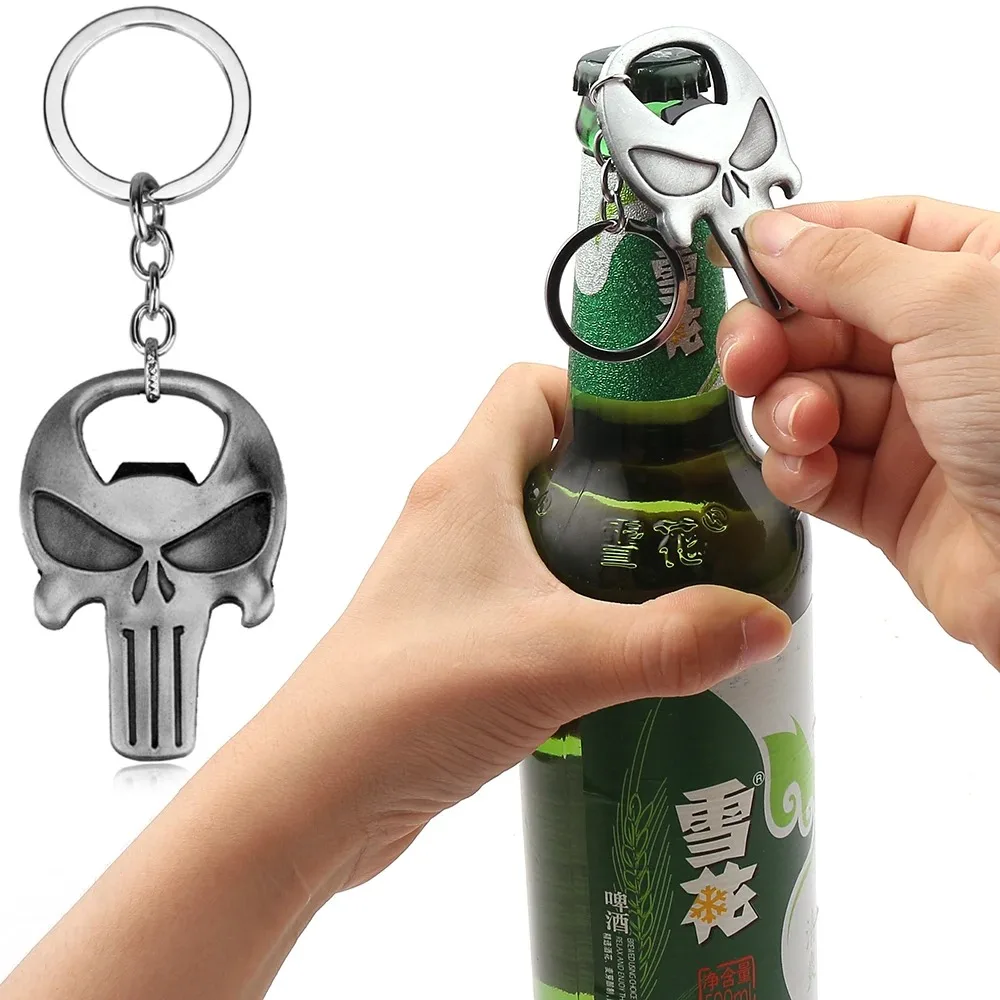 Pendentif Tête de Mort Punisher, Ouvre-Bouteille de Bière Multifonction, Accessoire de Bijoux en Métal, Porte-clés de Voiture, Nouveau