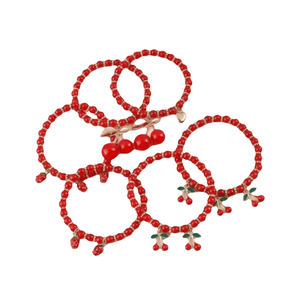 Cute Beaded Stackable Bracelet Set Fruit Strawberry Red Cherry Hand Chain Heart Lightweight Hand Jewelry Women