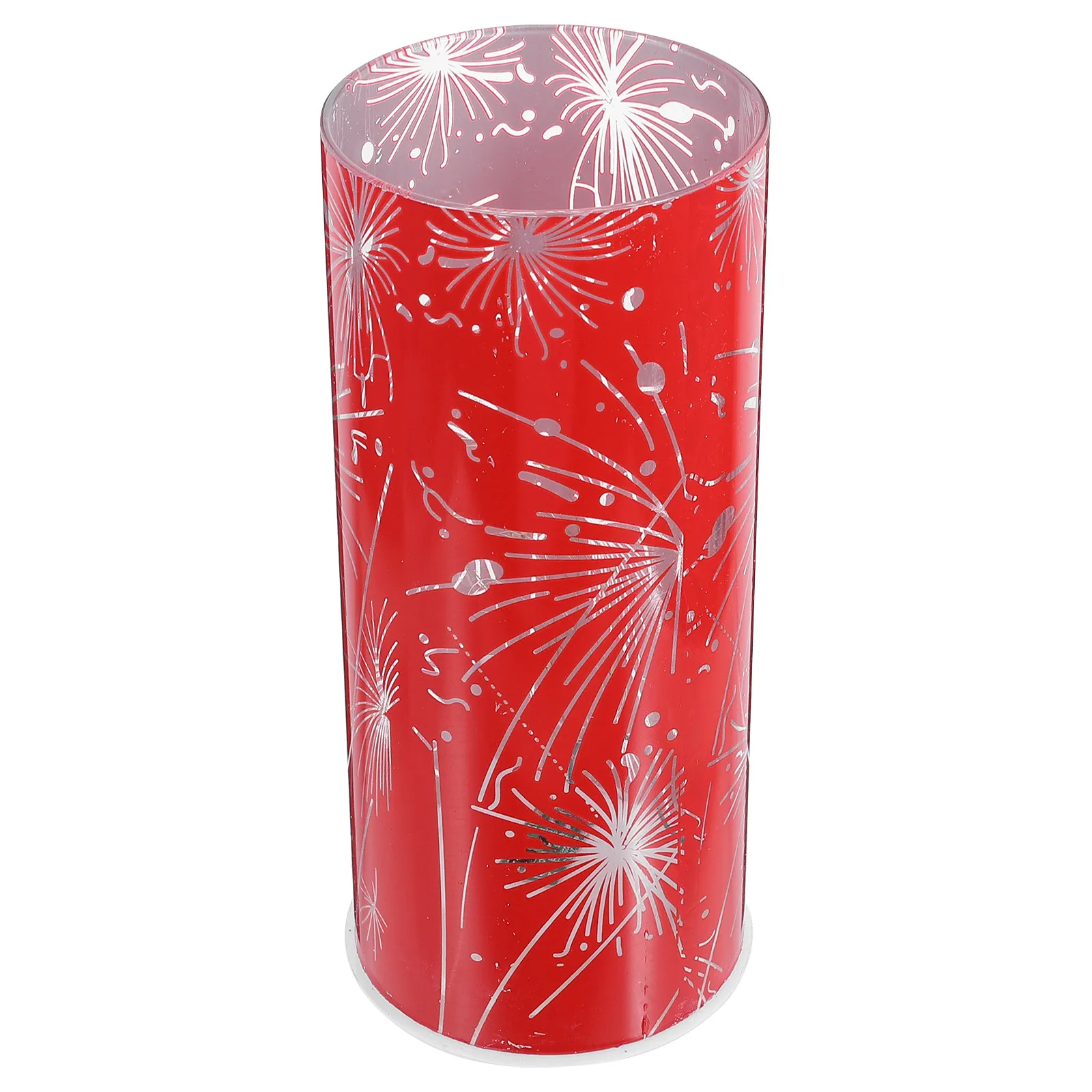Glowing Red Glass Pillar Hurricane Lantern Flameless Sparkler LED 3D Starspark Christmas Holiday Mantel Wedding Table Decor