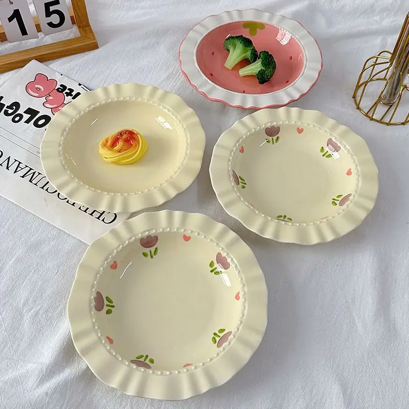 Print French Ceramic Plates Household 8 Inch Underglazed Colour High Aesthetic Purfle Exquisite Tableware Cream Wind Food Dish