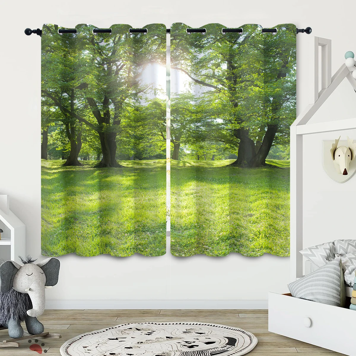 2PC high blackout perforated curtains, double-sided matte, bedroom, balcony, living room, sunny forest and natural green space