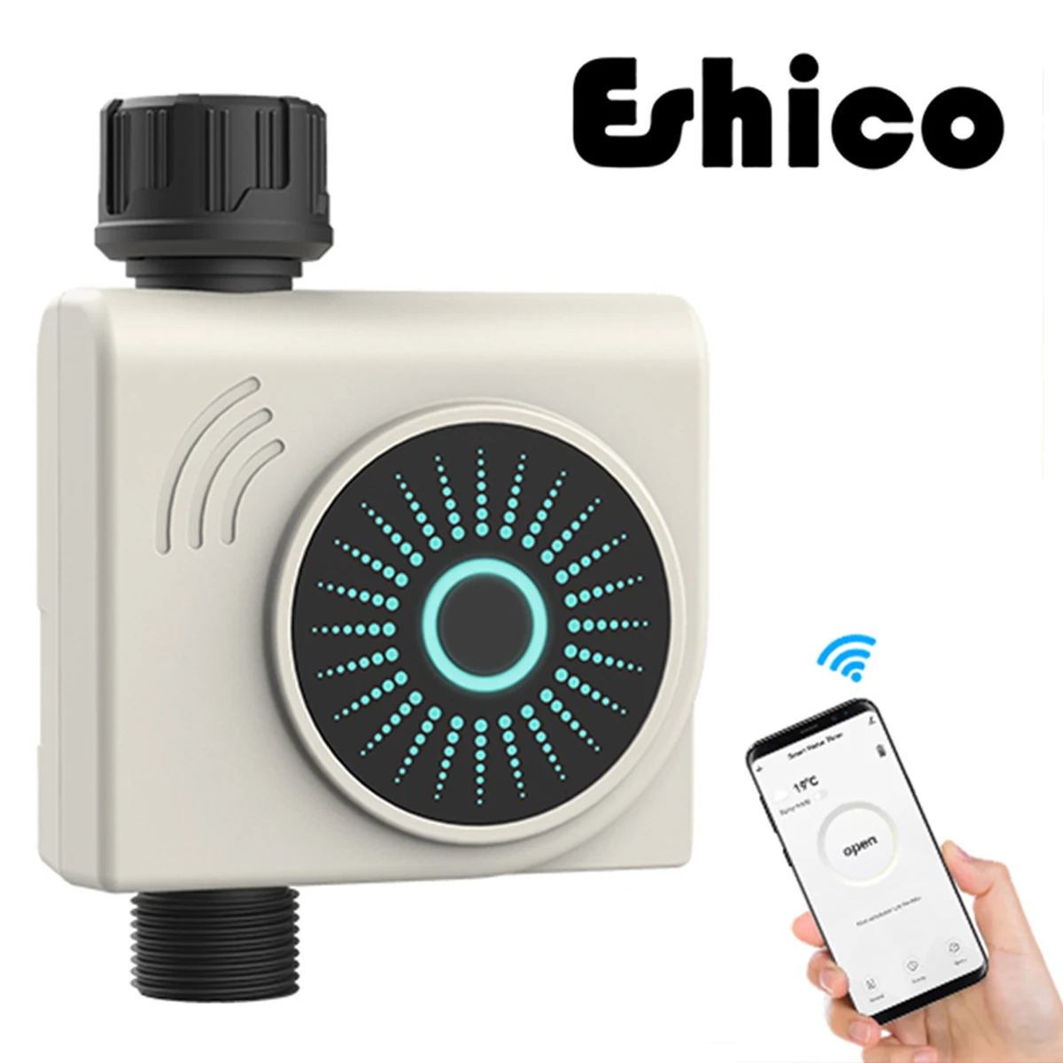 Eshico-Tuya Smart Wireless Irrigation Water Timer, Bluetooth and Remote, WiFi Connection Modes, Outdoor Garden Watering System