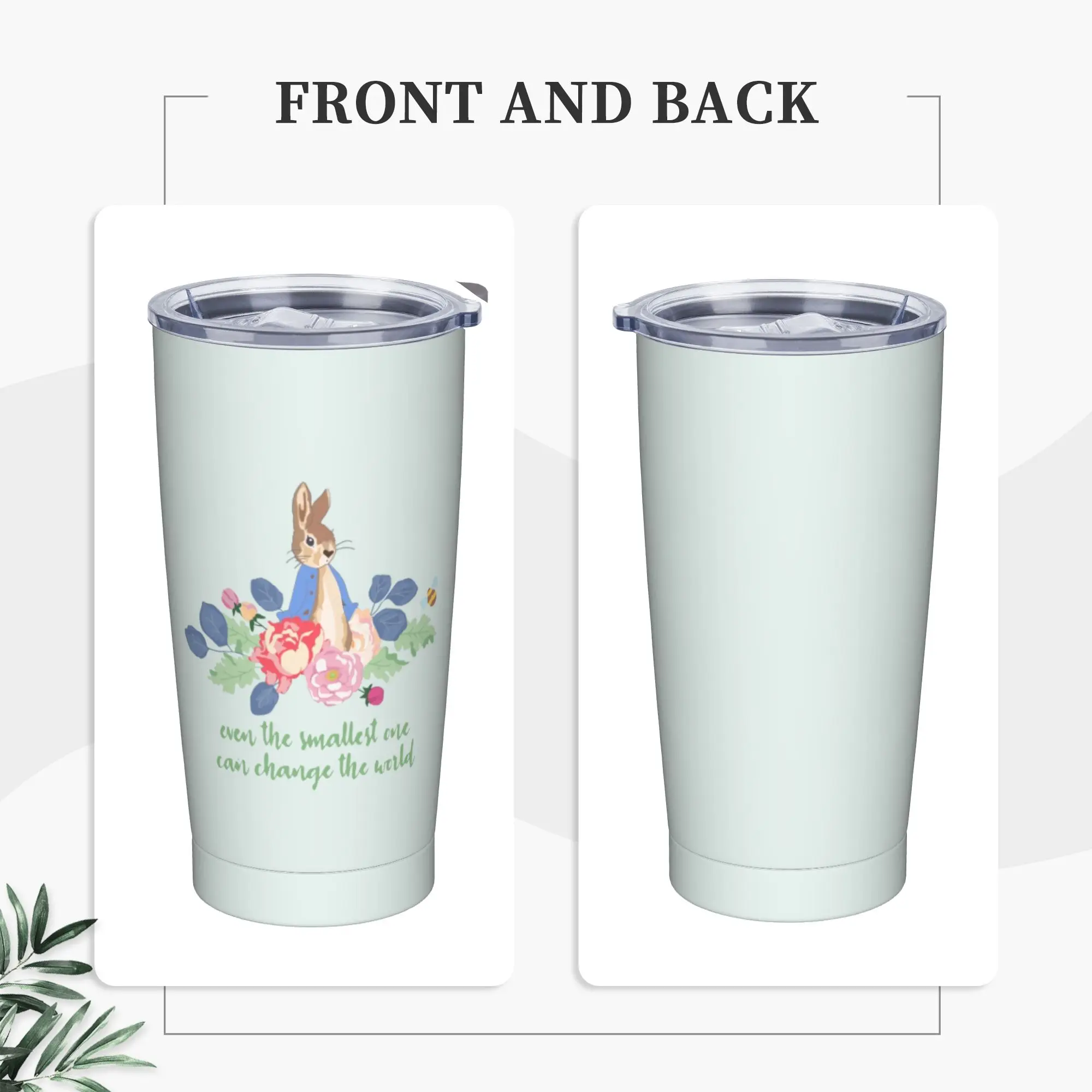 Peter Rabbit Quote Insulated Tumbler with Straws Lid Lovely Rabbit Bunny Pet Print Vacuum Thermal Mug Hot Cold Drinks Cups, 20oz