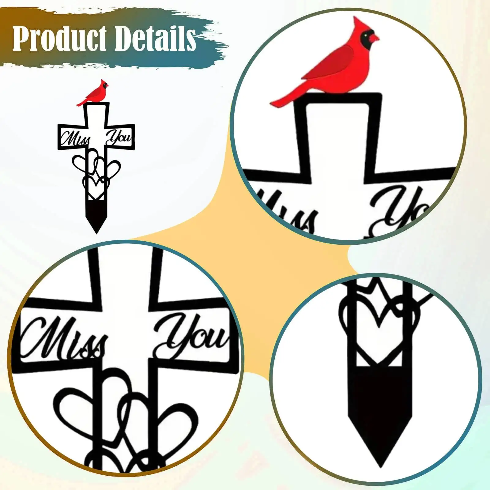 Sympathy Memorial Grave Stake Durable Iron Yard Marker for Family Remembrance Outside Courtyard Decoration