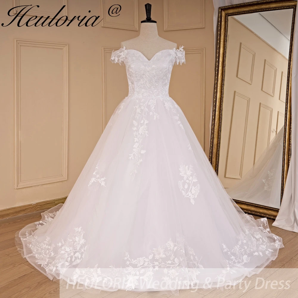 HEULORIA vintage Wedding Dresses off shoulder lace applique bride dress robe de mariee lace up plus size Wedding Bridal Gown