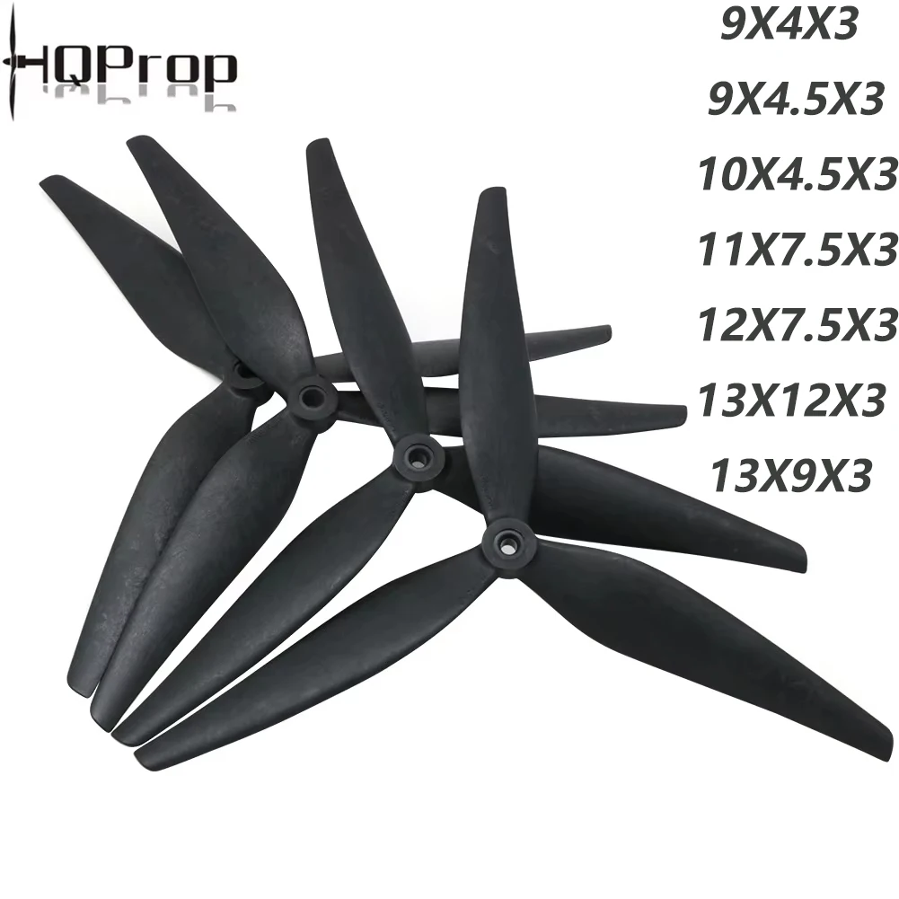 2pair HQProp 9X4X3 9X4.5X3 10X4.5X3 11X7.5X3 12X7.5X3 13X12X3 13X9X3 3-bladed Black Carbon Reinforced Nylon Propeller for FPV