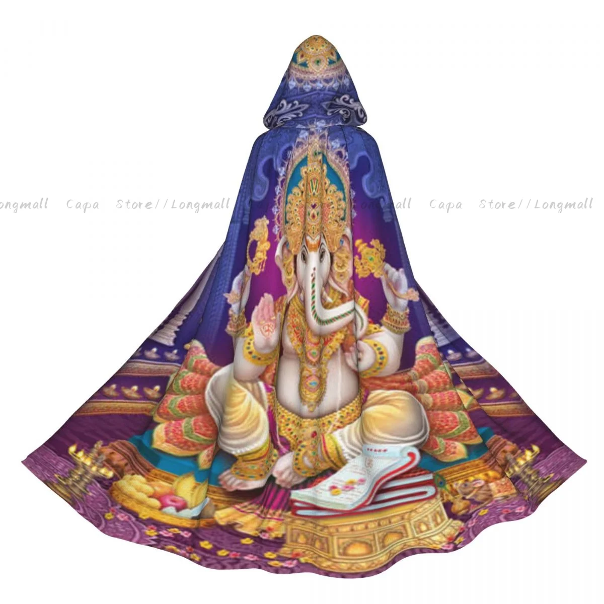 Ganesha Indian Lord Ganesh Indian Mythological Image Cloak Hooded Cosplay Costume Halloween Adult Long Party Cape