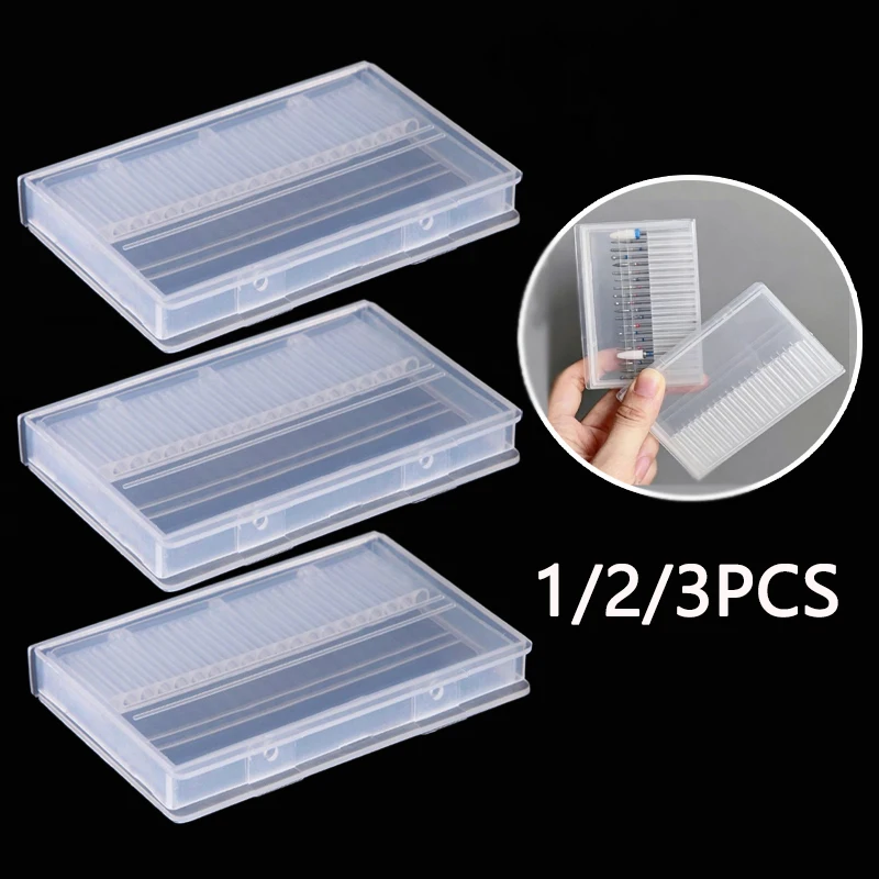 

1/2/3PCS 20 Slots Clear Nail Drill Bit Brush Plastic Storage Box Holder Container Manicure Cutters Accessories Nail Art Tool
