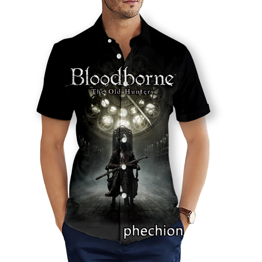 phechion Summer Mens Short Sleeve Beach Shirts Bloodborne 3D Printed Casual Shirts Fashion Streetwear Men Tops X125