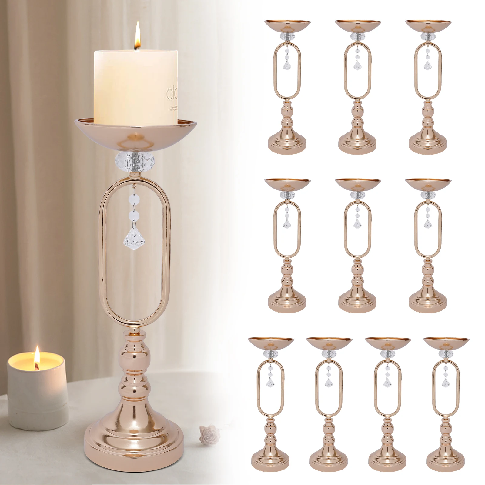 10 Pcs Wedding Gold Vases Pillar Candle Holder for Table Party Decor Weddings Centerpiece