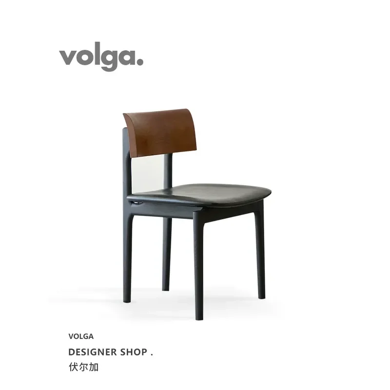 Volga Shu Medieval black solid wood dining chair Household back chair Designer high-end restaurant dining table and chairs
