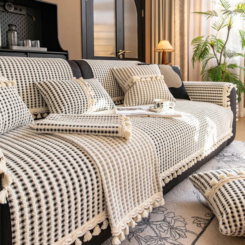 Ins Style Quilted Sofa Cover Cotton Four Seasons Universal Sofa Towel Non-slip Chaise Longue Couch Covers for Living Room