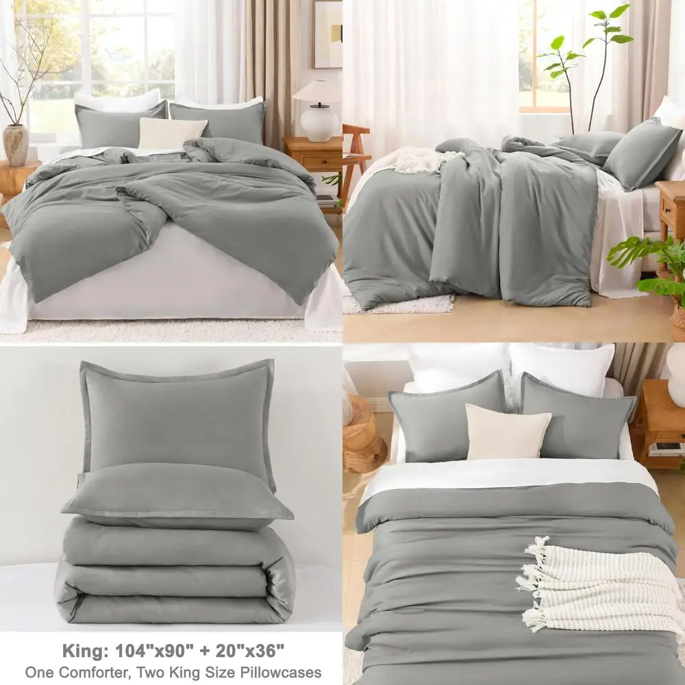 

Серый комплект постельного белья King Size из 3 предметов, легкий, однотонный, всесезонное одеяло с наволочками (104x90, 2 наволочки)