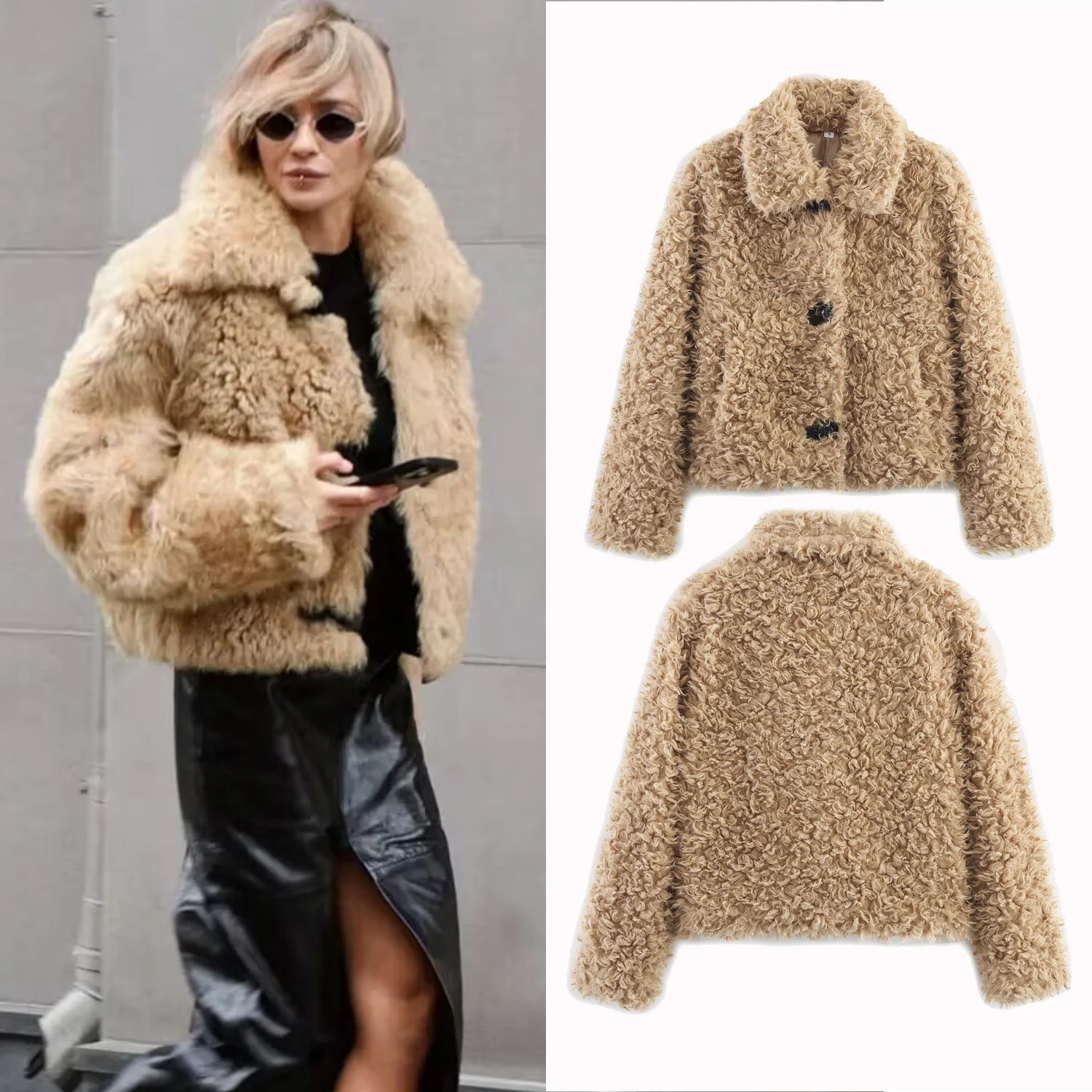 

Women Faux Fur Jacket Coat Fashion Winter Single Breasted Jacket Overcoat Warm Teddy Jacket Women Fashion Fur Outwear Coats