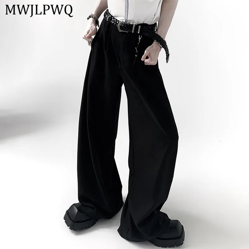 

MWJLPWQ Cleanfit черный широкий брючный пояс мужской костюм брюки уличные прямые свободные элитные повседневные брюки полной длины 11064