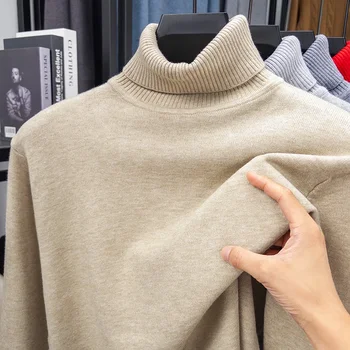 Autumn Mens High Quality Knitted Turtleneck Sweater Slim Fit Long Sleeve Anti-pilling Pullover Solid Color Trend Men Streetwea 4