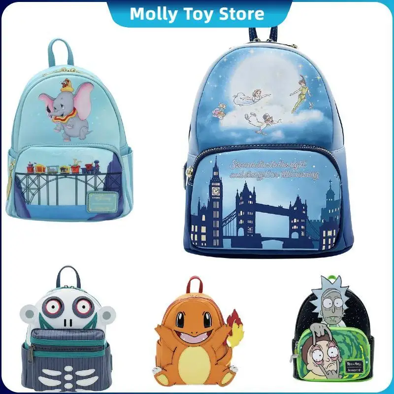 Loungefly Disney Dumbo Flying Peter Pan Double Strap Shoulder Bag Faux Leather Striped Mini Backpack Kids Schoolbag Gift