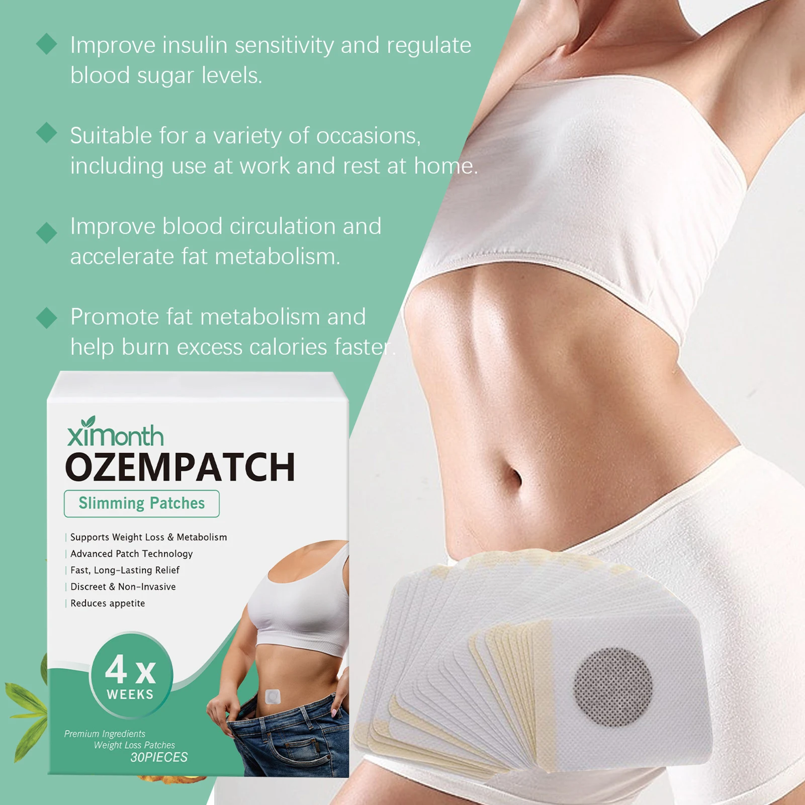 30pcs Belly Slimming Patches Fast Burning Weight Loss Sticker Breathable Wormwood Body Shaping Patches Elasticity Detox Massage