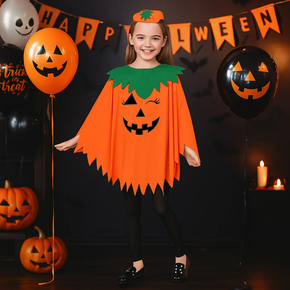 

Witch Costume Noctilucent Pumpkin Cloak Smock Style Noctilucent Design Pumpkin Cosplay Costume Full Suit With Headband