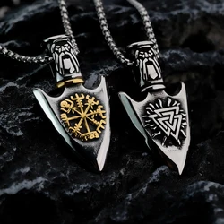 European and American Viking Compass Rune Arrow Titanium Steel Pendant Men's Creative Stainless Steel Pendant Necklace
