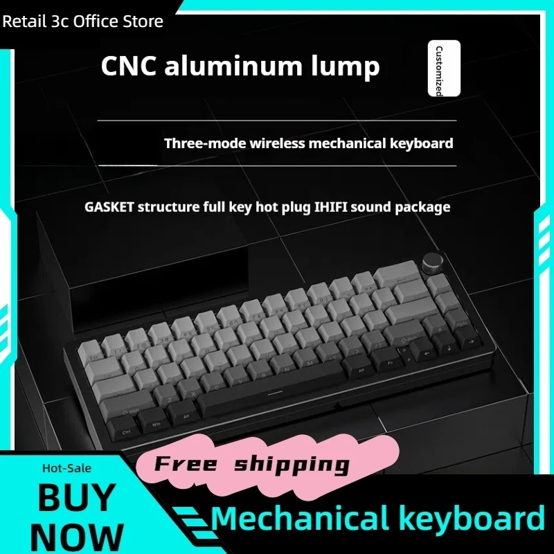 

XINMENG A66 Mechanical Keyboard Aluminium Alloy Multifunctional Knob Three Mode Wireless Gaming Keyboard Hot Swap Pc Gamer Mac