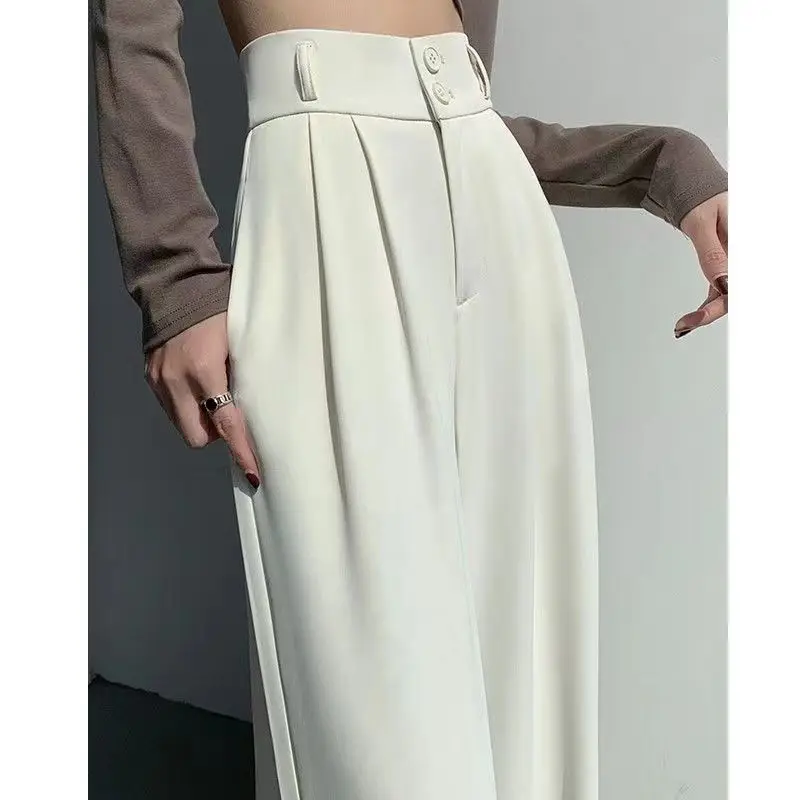 

Women Spring Autumn New Commute Fashion High Waist Suit Pants Young Style Button Pockets Zipper Wide Leg Pants Casual Trousers