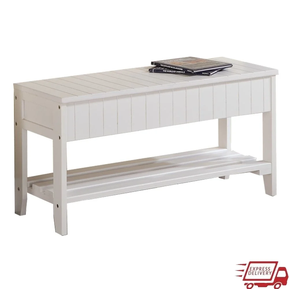 

Solid Wood Storage Shoe Bench Easy Assembly Durable Indoor Furniture White Finish Strong Construction 35.5L x 13W x 18H