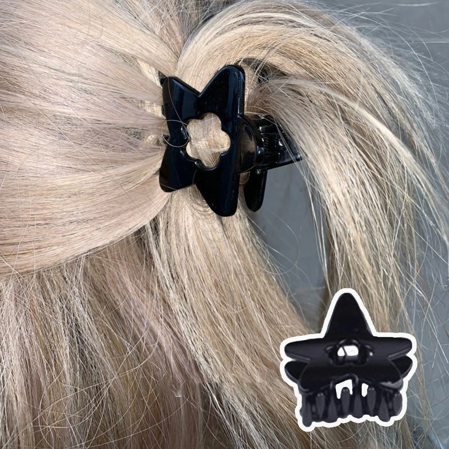 Five-Pointed Star Mini Hair Claw para mulheres e meninas, Black Crab Clip, Small Hair Clips, Acessórios de moda