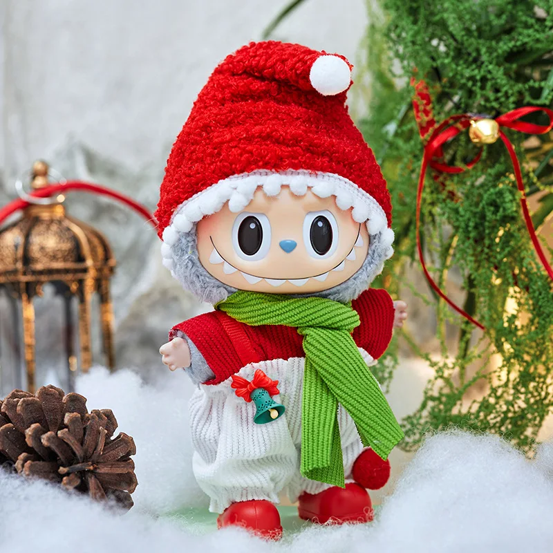 

Varied Style Outfit Set For 15/17cm 1st-3rd Gen Labubu Dolls Daily Casual Gingham Overalls With Sun Hat Christmas Themed Santa