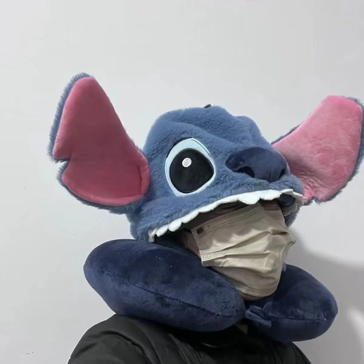 Disney Stitch U-Shaped Hooded Neck Pillow Travel Blackout Nap Pillow Eye Mask Office Comfortable Plush Pillow With Hat Portable
