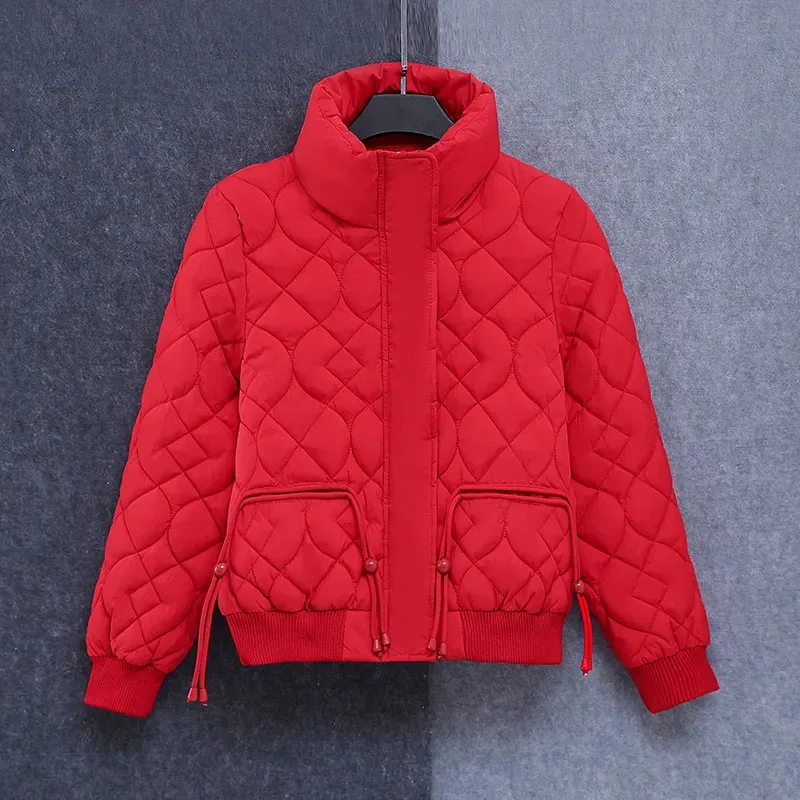 

Diamond Grid Fashion Short Down Cotton Coat Women's Winter Jacket Quilted Jackets Female Korean Stand Collar Warm Cotton Clothes