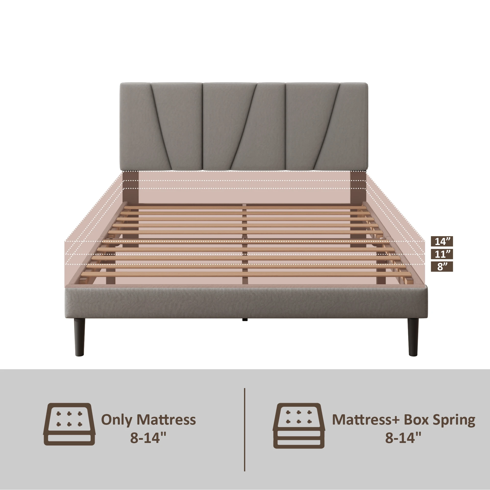 ！@Apartment Furniture Solid Wood Iron Metal Platform Bed Frame Black/White No Noise for Sale 1000LBS Load Capacity