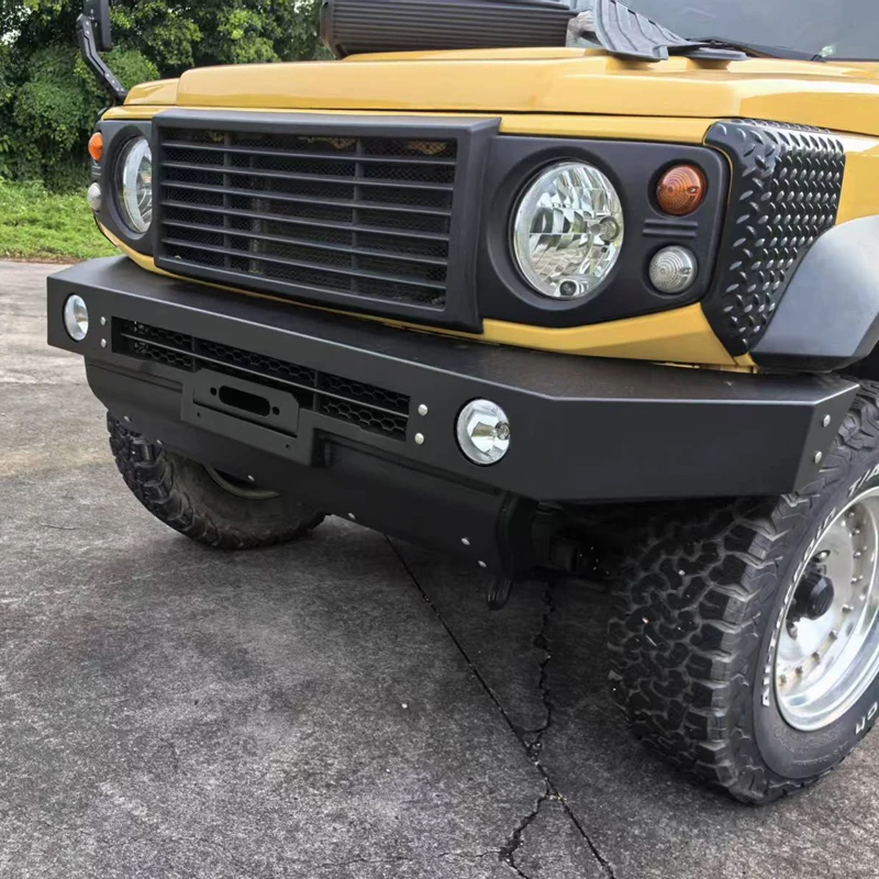 Parachoques Delantero Estilo Land Rover Defender para Jimny con Cabrestante, Barra Protectora Delantera de Acero Resistente, Accesorios Todoterreno para Suzuki Jimny
