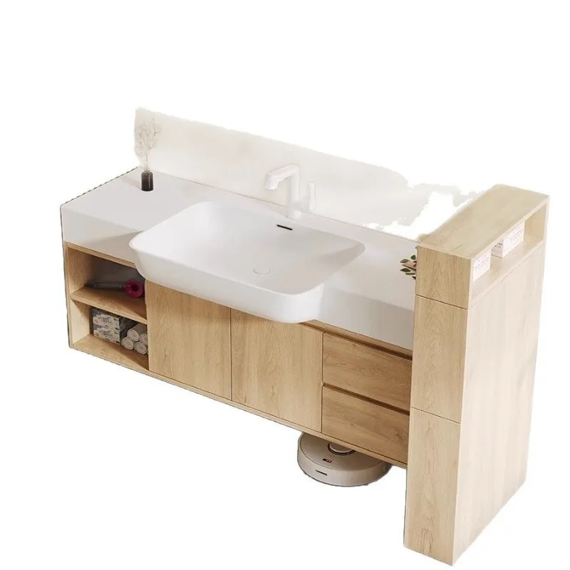 

Big belly basin rubber wood paint-free log color modern style smart bathroom cabinet