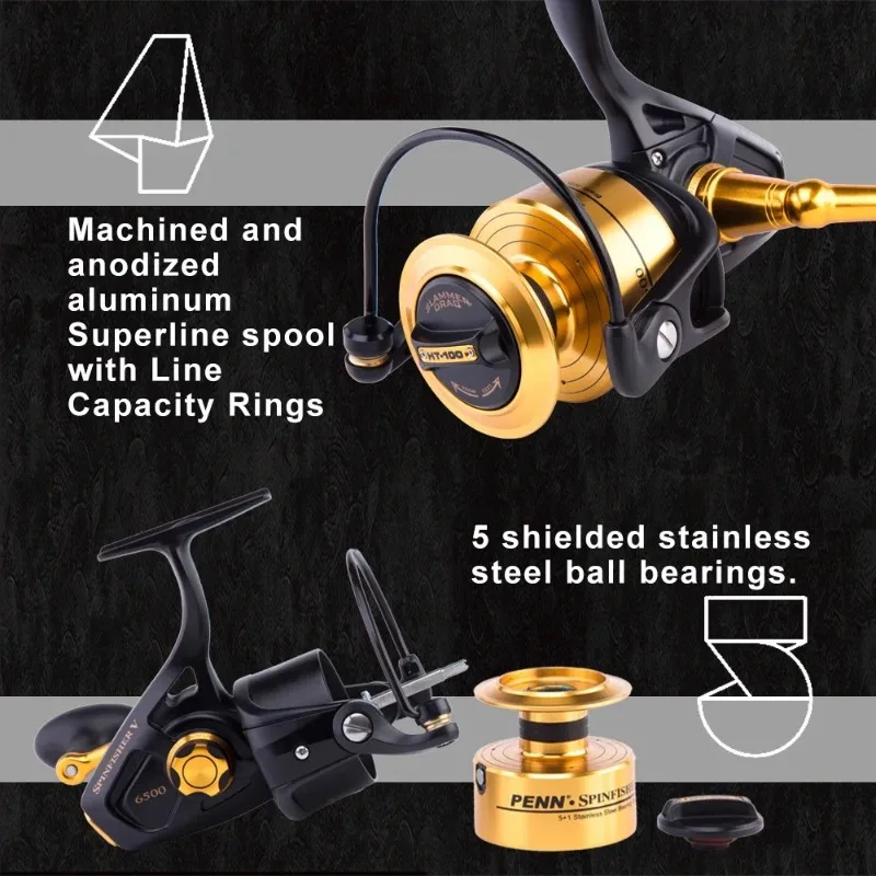 Imagem -05 - Penn Spinfisher v Longo Carretel Alumínio Cnc Ferramenta de Poder Lidar com Bass Spinning Carretéis de Pesca Água Salgada
