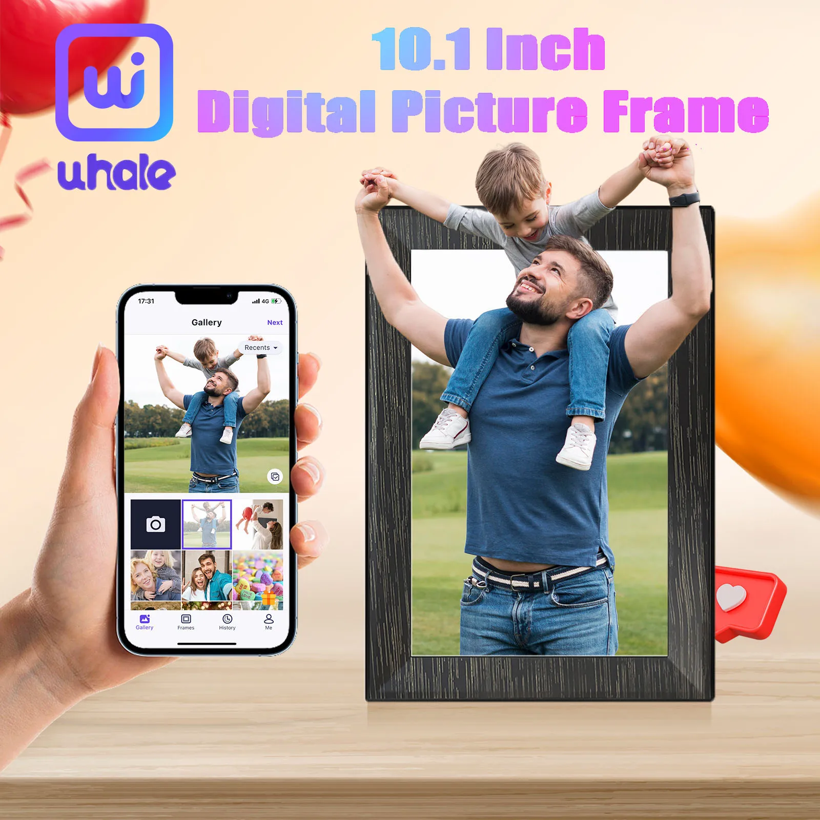 Digital Picture Frame 10.1 Inch 32GB Smart WiFi Digital Photo Frame with 1280x800 Touch Screen Imitation of Wood Texture Frame