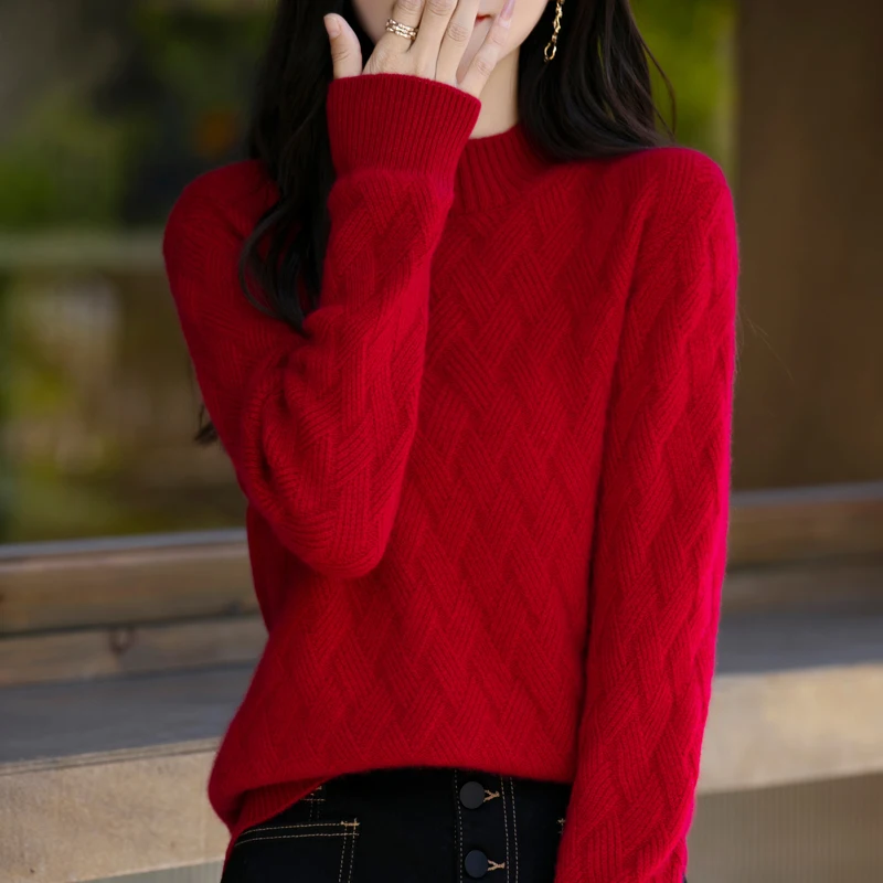 100% Merino wool autumn and winter new women's sweater crewneck jumper CHIC sense knitted warm base top