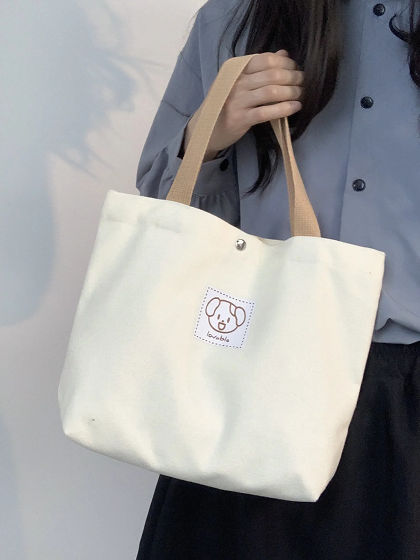 

Large Capaci Canvas Tote Bag Women's Commuter Handbag Casual Sle Soft Fabric Magnetic Bule Closure Everyday Use